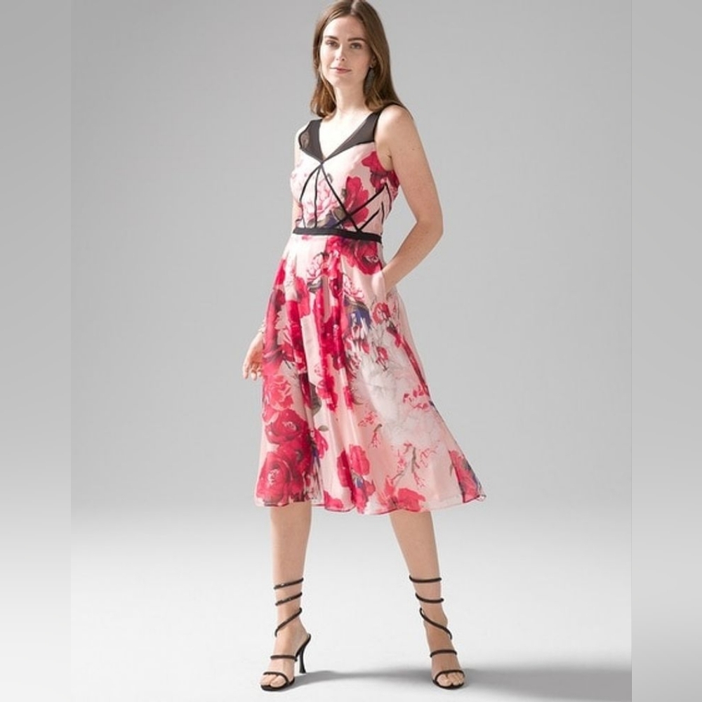 White House Black Market Red Pink Floral Dress